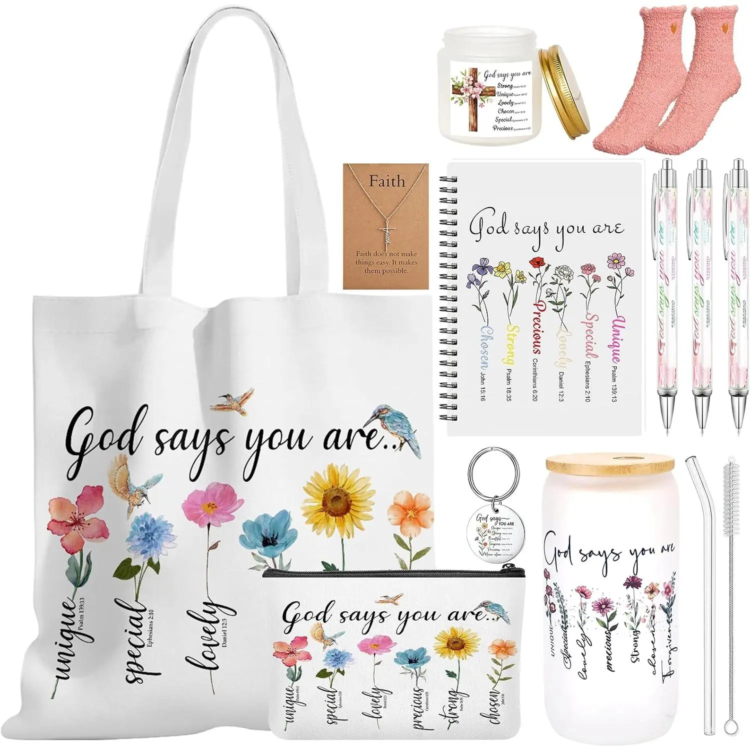 11 count Christian Religious Gifts for Women Faith Inspirational  for  Catholic Faith Based Gifts Set   Floral Accessories for Her  Sister Mom Grandma Wife Birthday Gifts