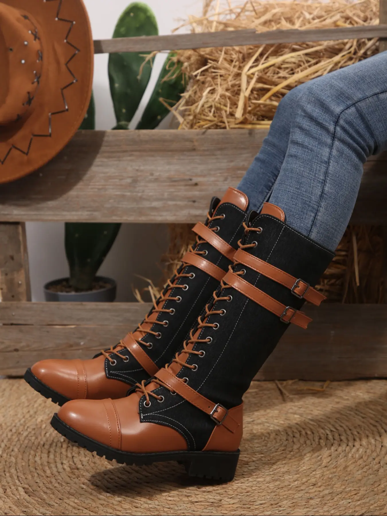 Women's Long Motorcycle Boots, Western Style Round Toe Thick Sole, Durable Comfortable Design, Perfect for Casual Wear, Biker Boots, Fashion Boots
