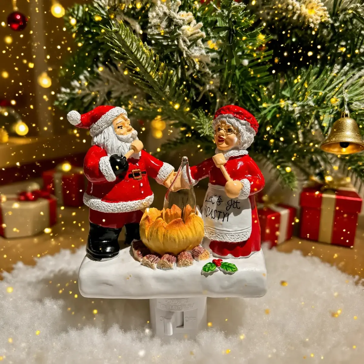 Santa & Mrs. Claus Resin Lamp Night Light, Plug-In Christmas Decoration with Warm Glow, Indoor Home Decor for Bedroom, Living Room