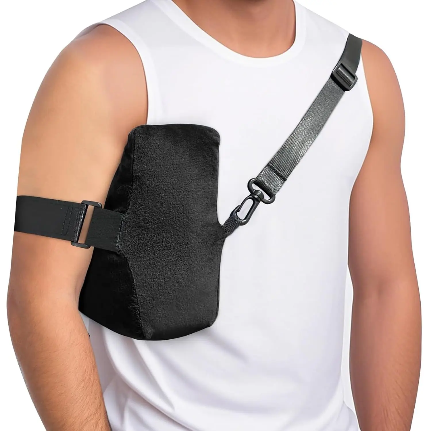 Women's Rotator Cuff Post-Surgery Shoulder Relief Pillow with Strap, Arm Cushion Sling for Side Sleepers, Black Recovery Supply
