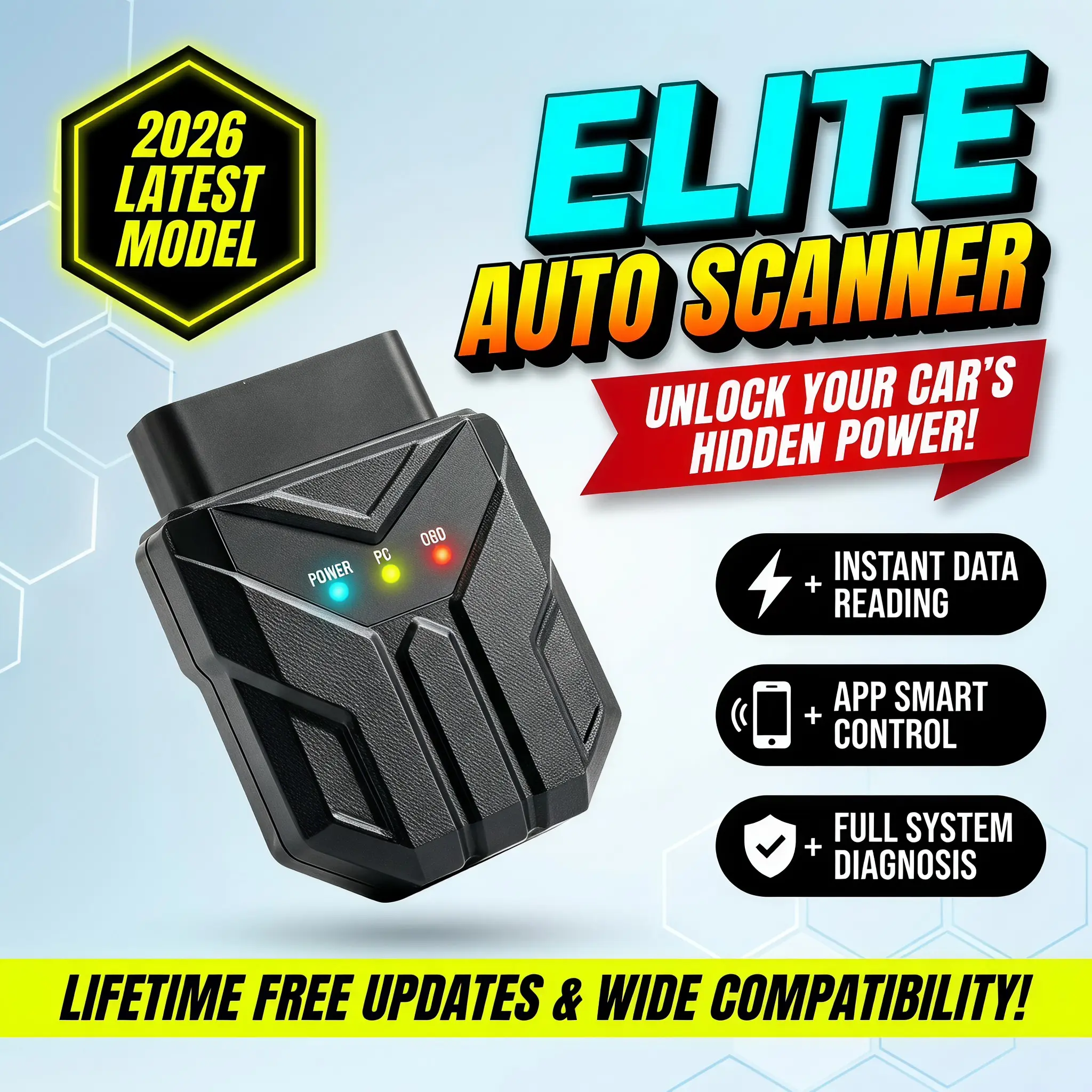 2026 New Comprehensive System Deep Scan Diagnostic Tool, Wireless 5.2 Obd2 Scanner, over 41 Data Streams, iOS and Android Compatible, No Battery Required