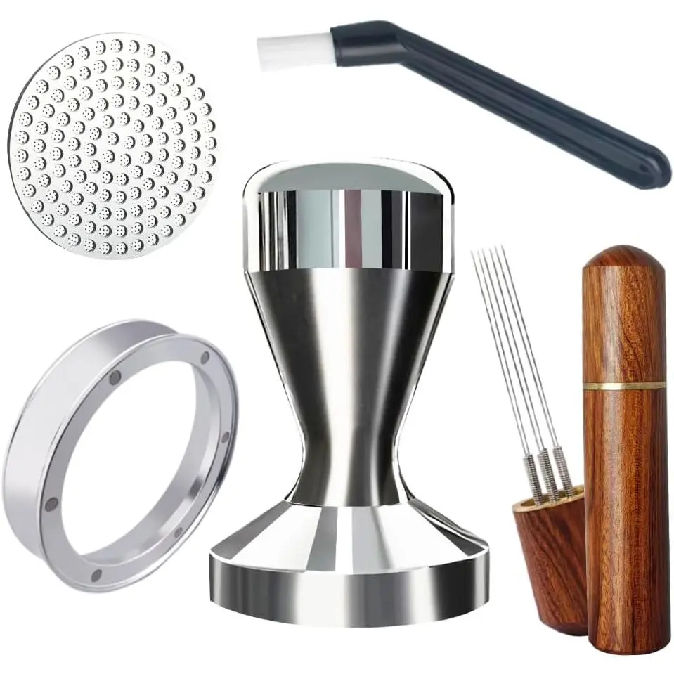 5 Pieces - 51mm Espresso Tamper Accessories Kit Fit 51mm Portafilters, 51mm Coffee Tampers Set, WDT Stirrer Tool, Puck Screen, Dosing Funnel, Coffee Cleaning Brush (51mm)