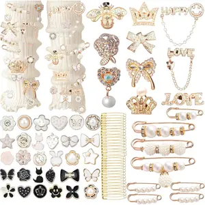 Shoe Charms for Sambas Socks Safety Pin Brooch,72PCS Junk Socks Charms Kit,Safety Pins for Clothes Hats Shoes Scarf Shawl Bag Decoration Gold Pins,Shoes Lace Charm Brooch Pins Buttons