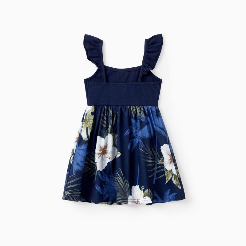 PatPat Family Matching Floral Print Cotton Top Short-sleeve Shirt or Splicing Sleeveless Tank Dress Spingtok