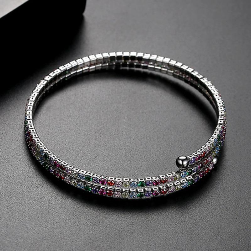 Elastic Copper 14K Gold Plated Open Bracelet Women's Exquisite Colorful Zircon Wrapped Bnagle Bracelet Fashion Party Jewelry Christmas Gift Elastic Copper 14K Gold Plated Open Bracelet Women's Exquisite Colorful Zircon Wrapped Bnagle Bracelet Fashion Party Jewelry Christmas Gift