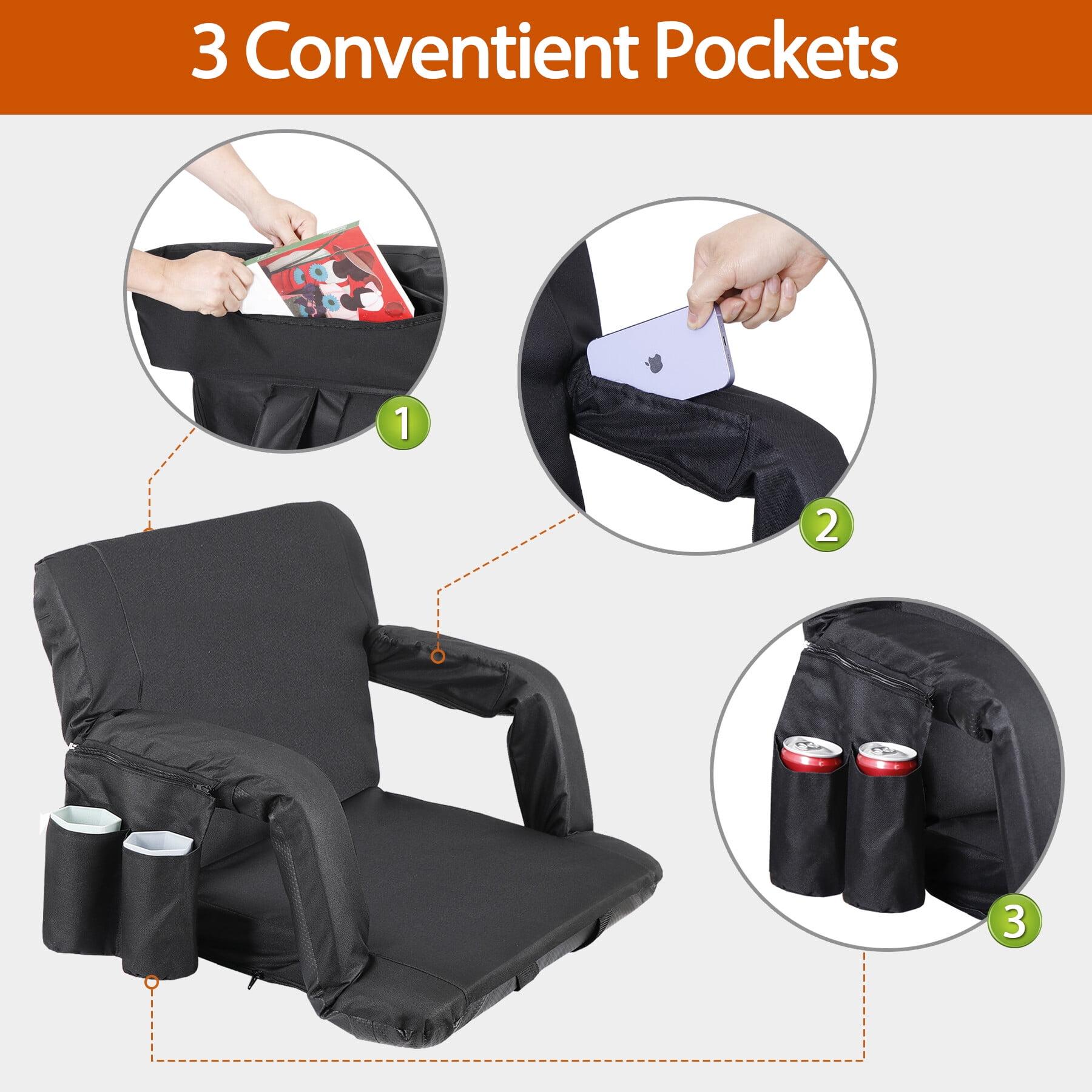 Zeny 25-in Extra Wide Stadium Seat Chair 6 Reclining Positions Padded Foldable for Bleacher Black/Red/Blue Portable Outdoor Seating with Storage Pockets Zeny 25-in Extra Wide Stadium Seat Chair 6 Reclining Positions Padded Foldable for Bleacher Black/Red/Blue Portable Outdoor Seating with Storage Pockets