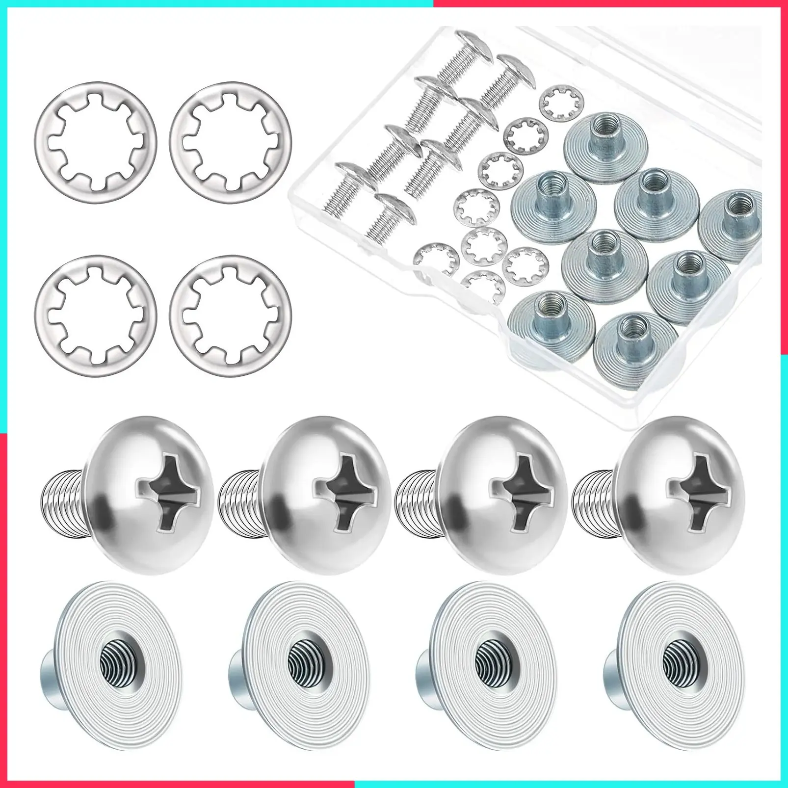 4 Sets Football Backplate Screws Chicago Screws Football Back Plate Hardware with Truss Head Slotted Fasteners, Washers & Gaskets for Unisex Adult & Youth Size Backplates (Round, Silver)