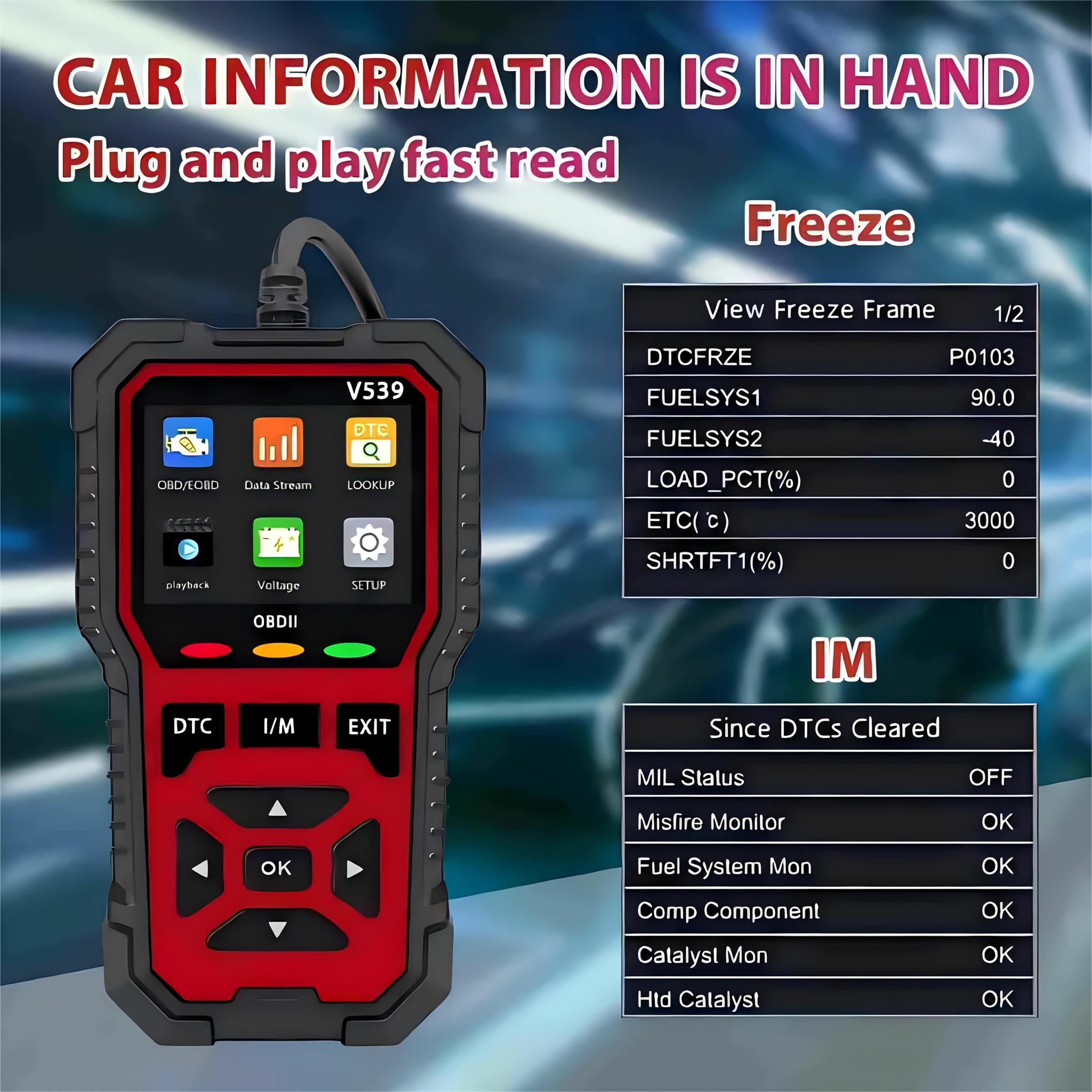 2025 Upgraded V539 OBD2 Scanner Full Functions Engine Code Reader Reset Mode 6 Mode 8 for All OBD2 EOBD Cars 1996 and Newer IM Readiness Check Battery Voltage Test Code Read Erase No Battery Needed