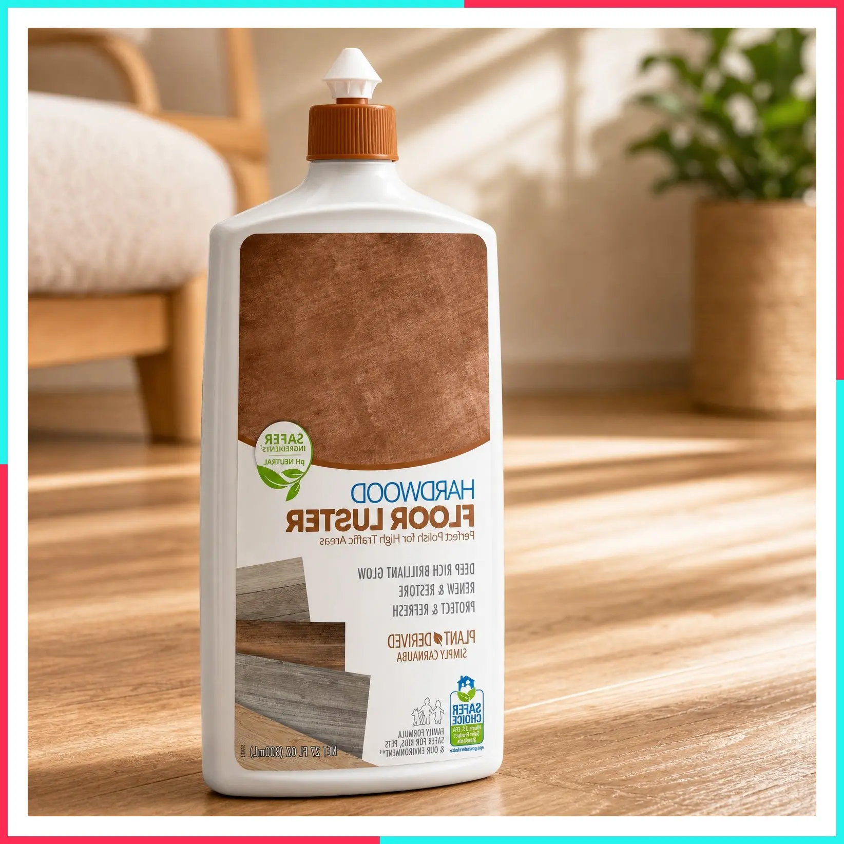 Hardwood Floor Polish & Luster 27 oz – Natural Looking Shine with Plant-Derived Carnauba, Renew & Protect, Streak & Haze Free, Non-Slip, pH Neutral, No PFAS, EPA Safer Choice