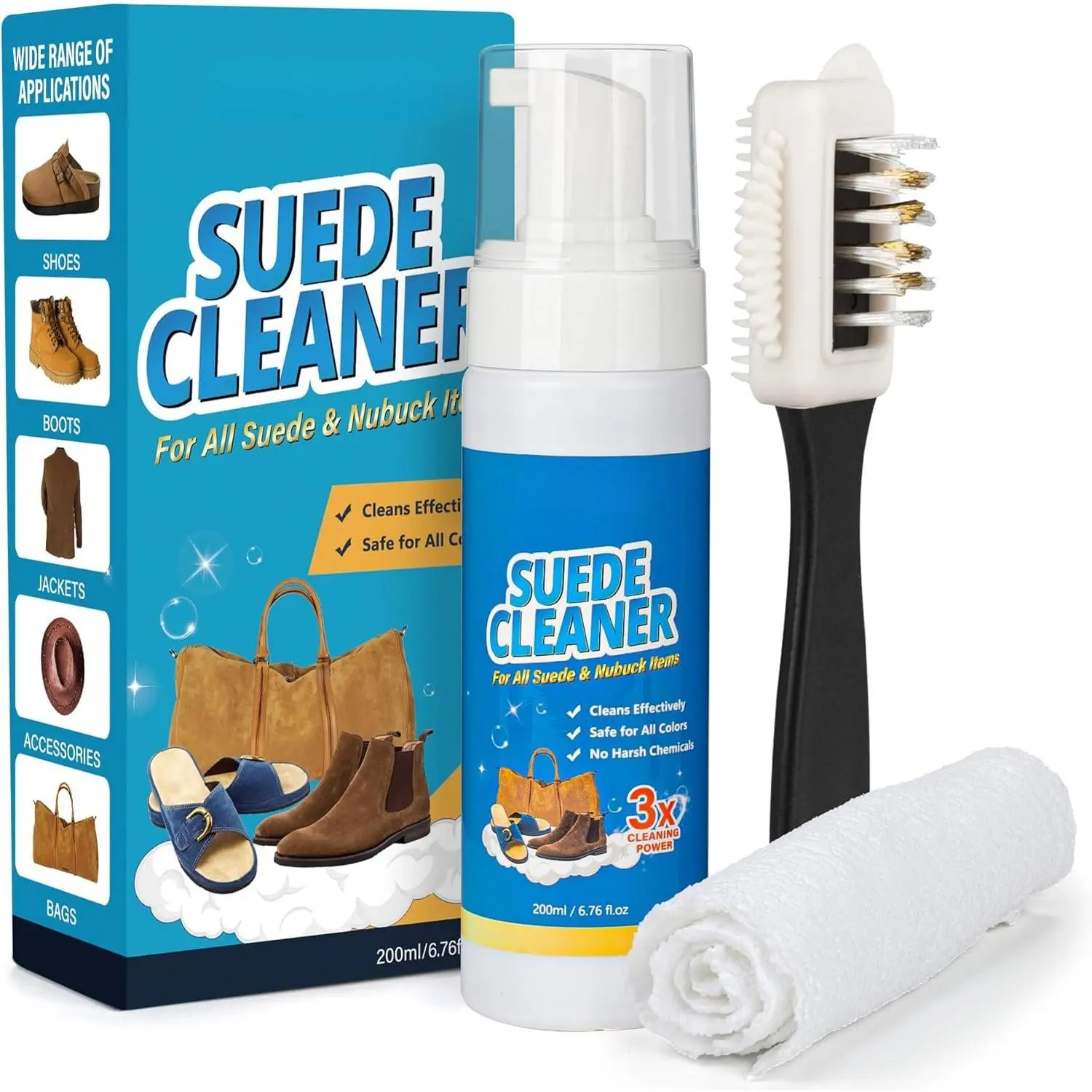 Suede & Nubuck Surface Care Cleaner Kit (6.76 oz) - Household Cleaner with Brush, Towel for Shoes, Boots