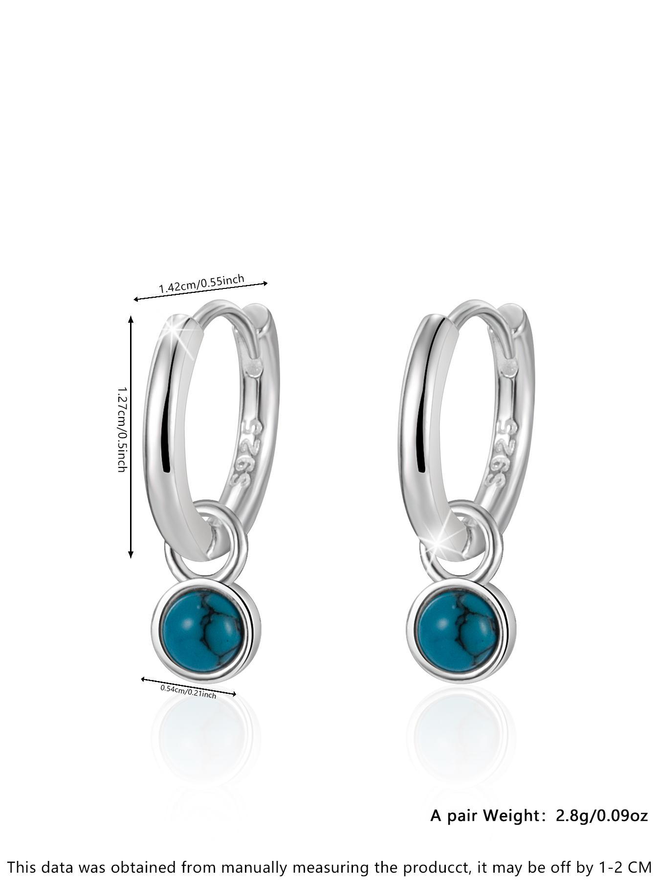 925 Sterling Silver Fashion Blue Turquoise Decor Hoop Earrings, Elegant Jewelry for Women, Trendy All-match & Exquisite Jewelry for Birthday Gift