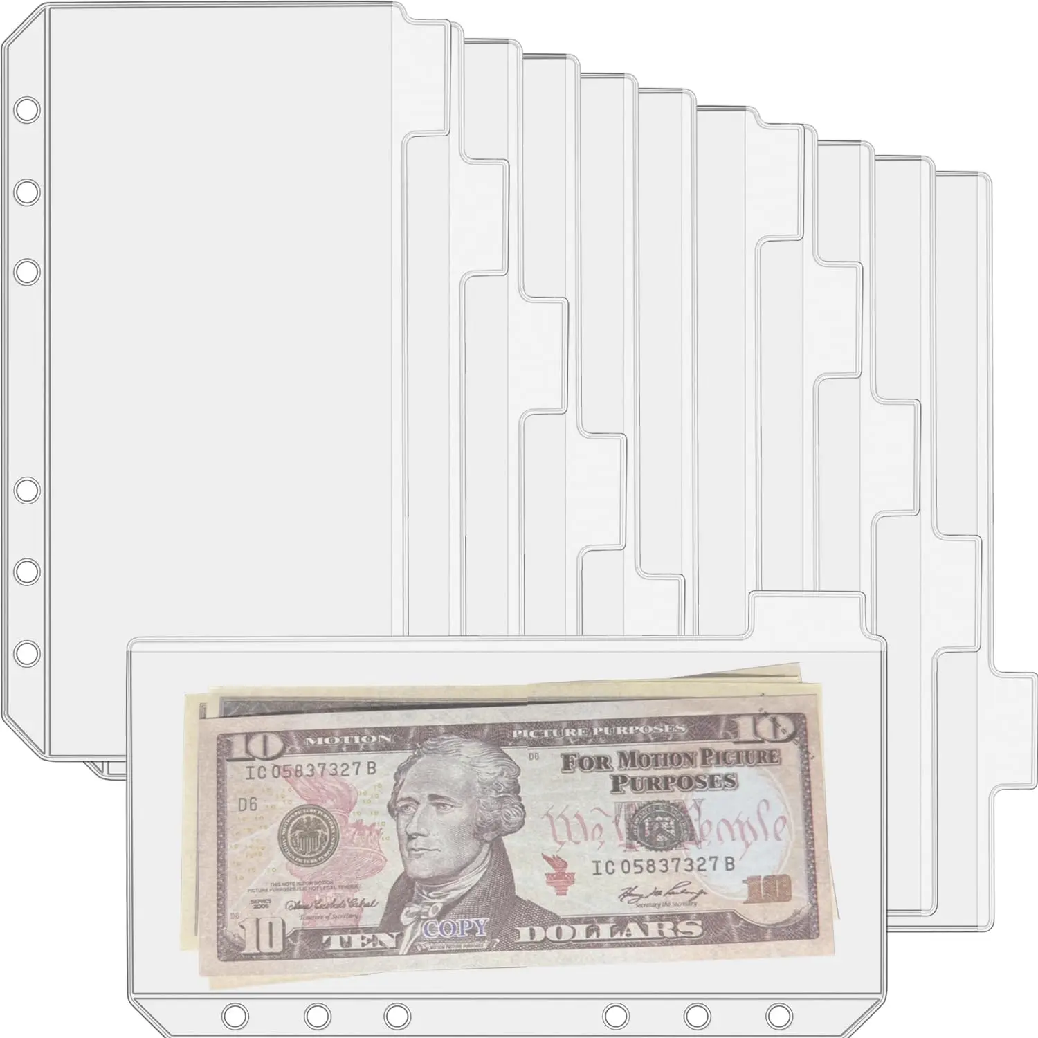 12 count A6 Binder Pockets with No Zippers, Zipless Budget Envelopes with Index Bits Design, A6 Binder Pouch for 6 Ring Binder,  Folder Organizer,Clear PVC Savings Challenges Envelopes,12PCS