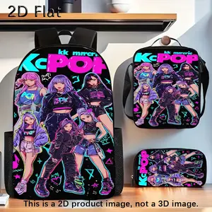 Winter Christmas 3pcs Set Travel Bag Luggage Bag KPOP Fluorescent Oxford Cloth Student Backpack. It Includes a Zippered Backpack, a Lunch Bag, And a Pencil Case, And Is Suitable for Hand Washing. Gift of Choice, For Teenager, For Teenager