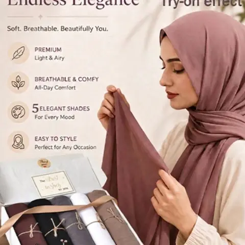 5pcs Women's Plain Muslim Headscarf Gift Set, Soft Long Hijab Scarf, Elegant Wrap Design, All Seasons, Perfect for Daily Wear and Gifts