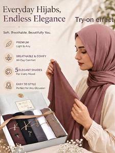 5-Piece Women's Muslim Hijab Scarf Set, Soft Comfortable Long Shawl, Fashion Versatile Headscarf, Perfect Gift for Holidays & Daily Wear