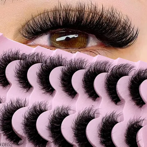 7 Pairs D Curl Dramatic Fake Fur Eyelashes Reusable, Fluffy False Eyelashes Soft Comfortable Cartoon Lashes, Natural Full False Cat Eye Cosplay Makeup Essential Cosmetic False Lashes