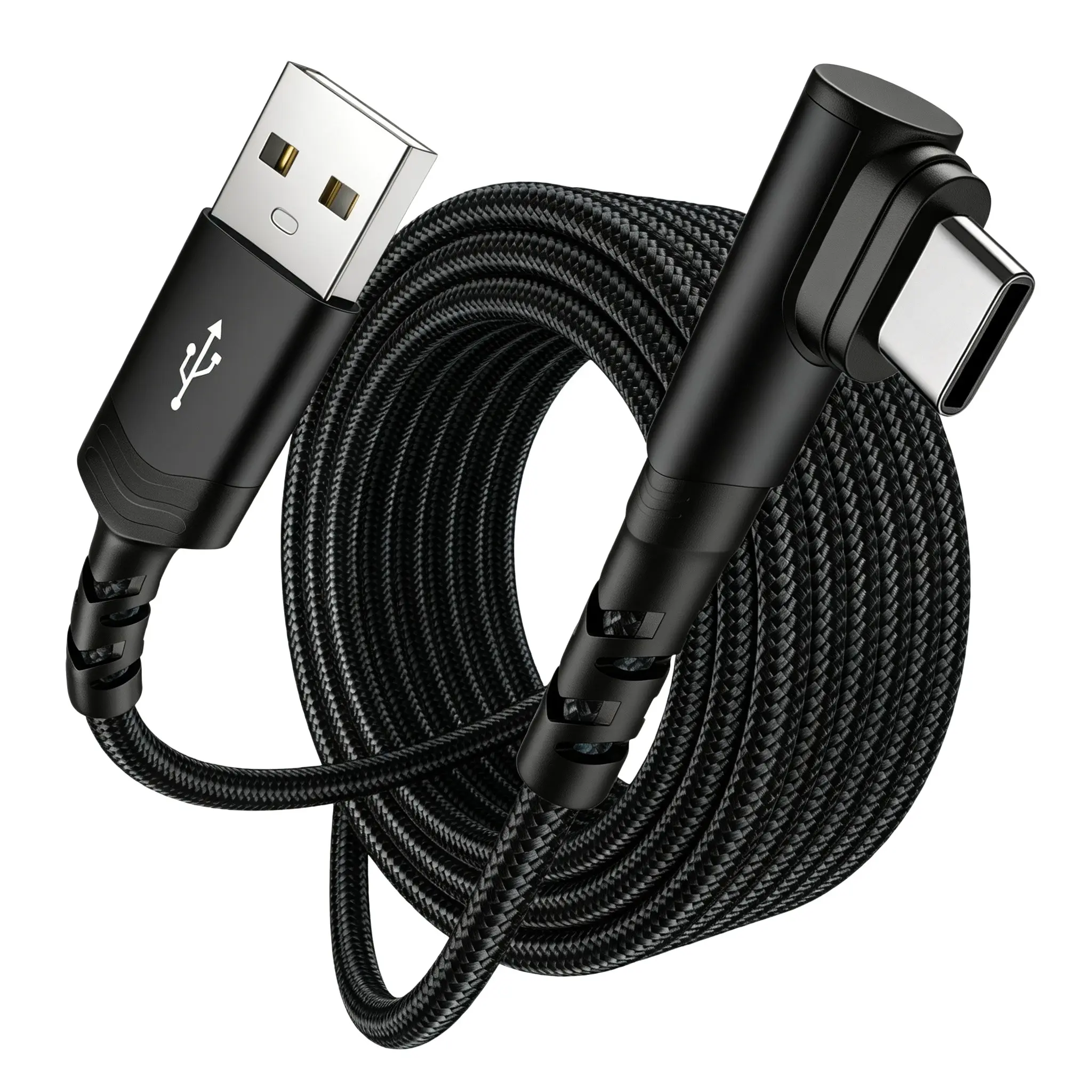 USB A to USB C FT Right Angle Fast Charging & Data Sync Nylon Braided Carplay Android Auto Car Charger Cord for iPhone 17 16 15 for Samsung Galaxy iPad Pro Air Android Phones