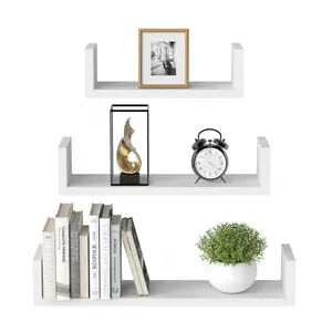 Floating Shelves Wall Mounted, Wall Shelf for Bedroom/Bathroom/Living Room/Kitchen, White Shelves 3 Sizes, U-Shaped