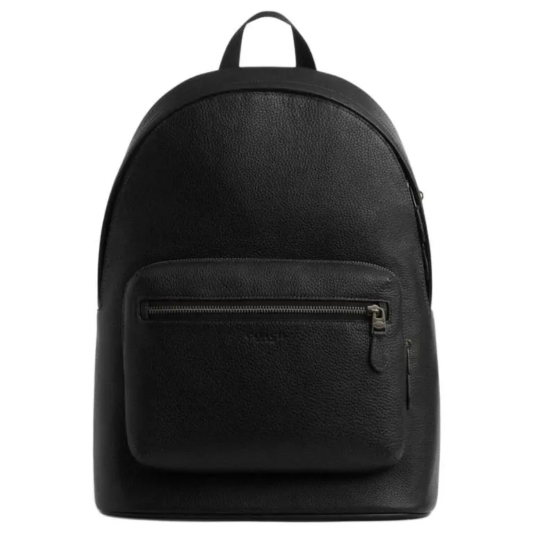 COACH West 32 Zip-Top Pebbled Leather Backpack – Large, Men’s, Bronze and Black