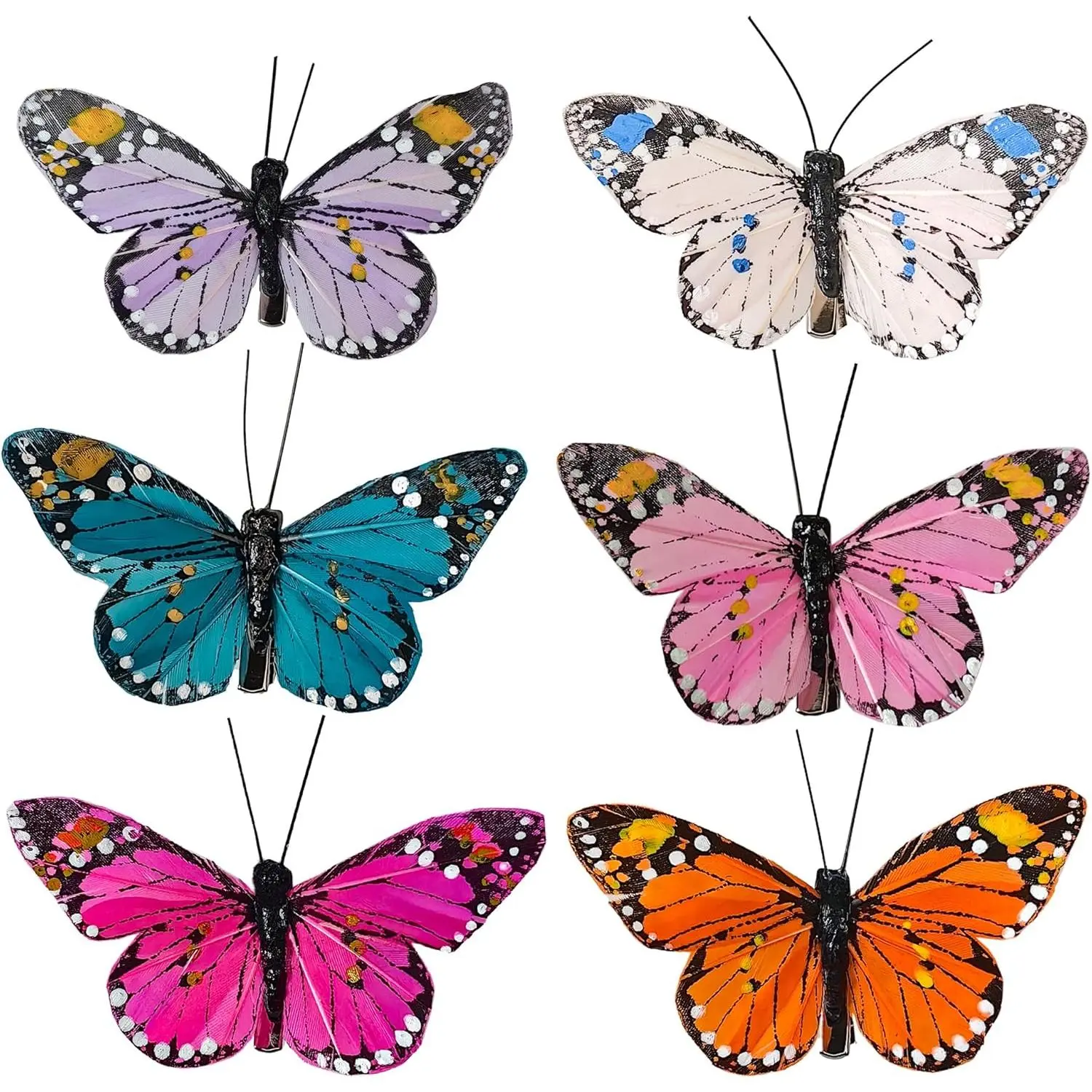 Feather Butterfly Decorations Set of 12 Vibrant Multi Colored Craft Butterflies on Clip .Party Spring Home Decor Floral Pics…