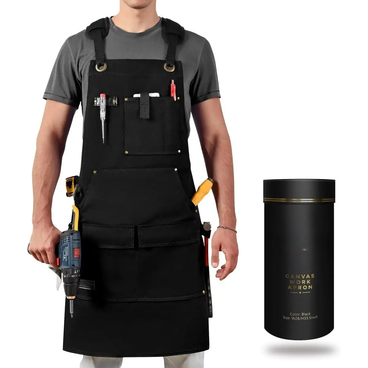 Woodworking Apron for Men,  Canvas Work Aprons for Shop | 34" x 28", Heavy Duty, Thick, Tool Apron with Pockets for Carpenter,  Metal Working, Welding, Woodworkers Gifts