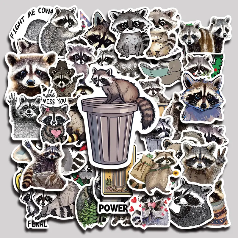50PCS Cartoon raccoon Aesthetic Vinyl Stickers Pack for Laptop Water Bottle Phone Case Skateboard Journal Scrapbook DIY Decoration