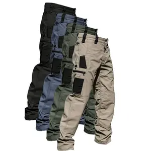 1 Pair Of Men'S Tactical Cargo Pants With Multiple Pockets - Made Of Durable Fabric, Suitable For Outdoor Hiking And Construction Work, Versatile For Spring, Autumn, And Summer, Safe Work Pants, Solid Color Design