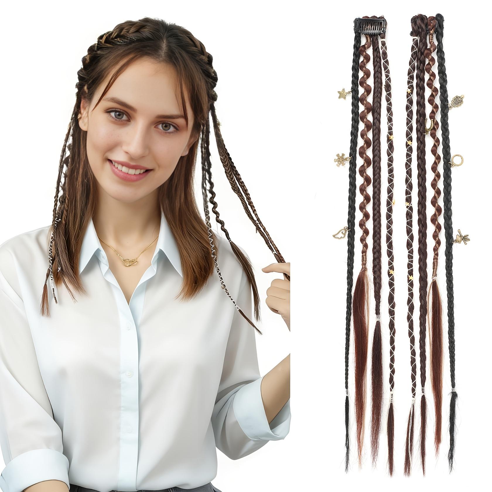 Hand-woven bohemian style 20inch clip-in braid extensions, bohemian dreadlocks paired with everyday wear beads and exquisite accessories, synthetic braided hair for women