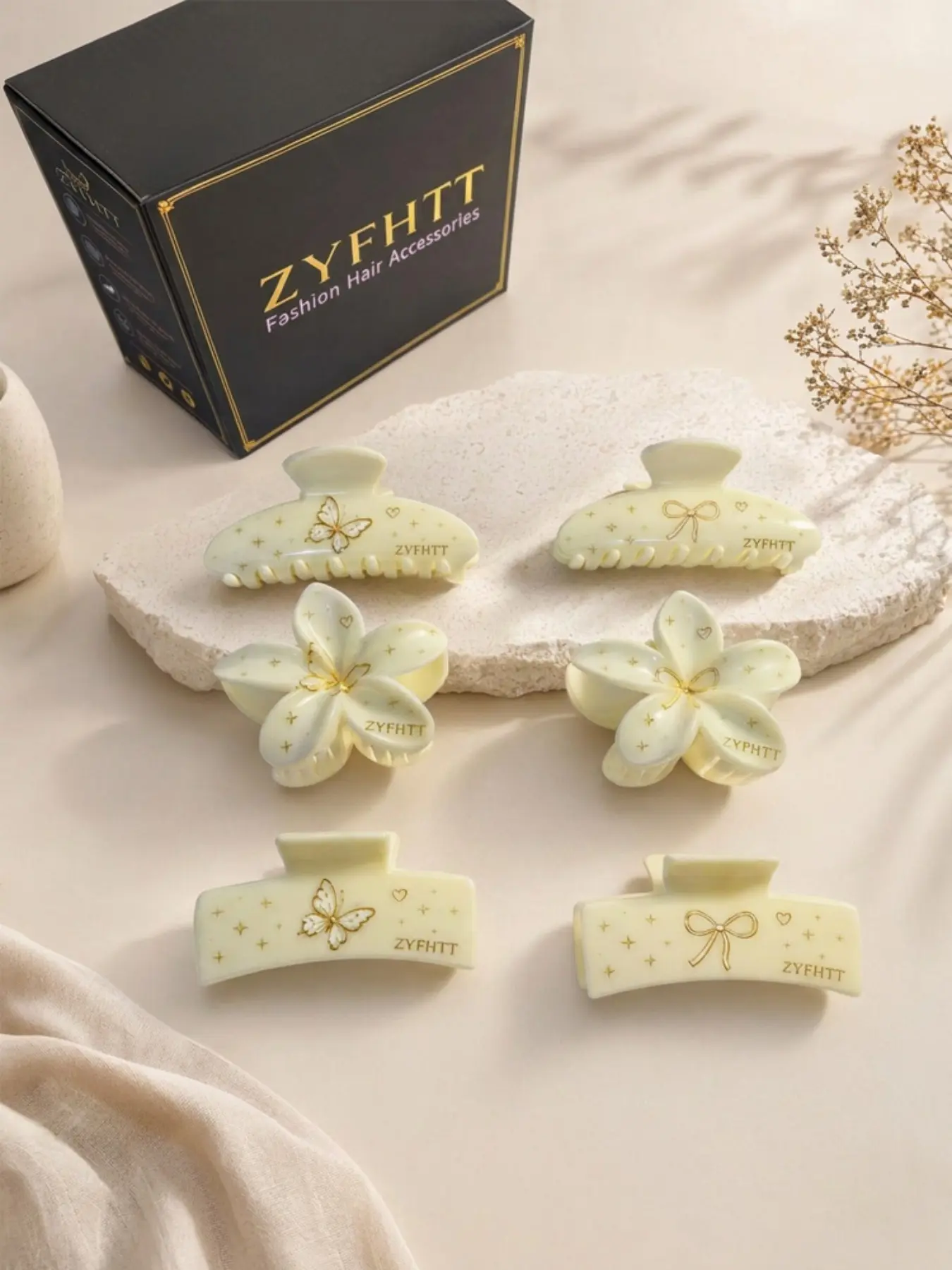 6-Piece Gift Set Zyfhtt Luxury Floral Bow Hair Clips, Elegant Women's Design, Simple Fashion Shark Clip Style, Perfect for Everyday Use
