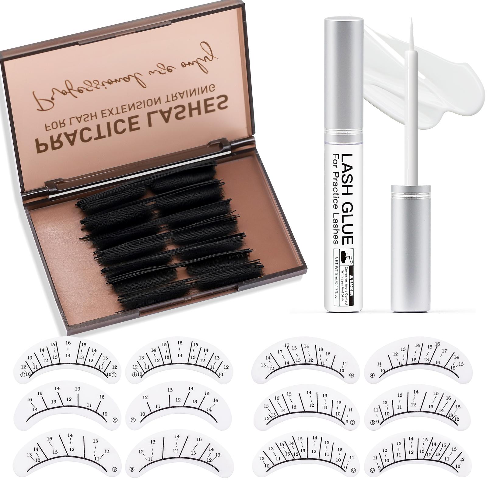 Practice Lashes Kit for Eyelash Extensions, Training Strips & Lashes for Lash Mannequin Head, Beginner Friendly Lash Extension Supplies, Lash Clusters Kit, Eyelash Tools
