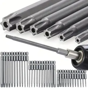 Magnetic Torx Head Screwdriver Bit Set, S2 Steel Long Drill Bits with 1/4 Inch Hex Shank and Security Torx Bits, Replaceable Screwdriver Bits