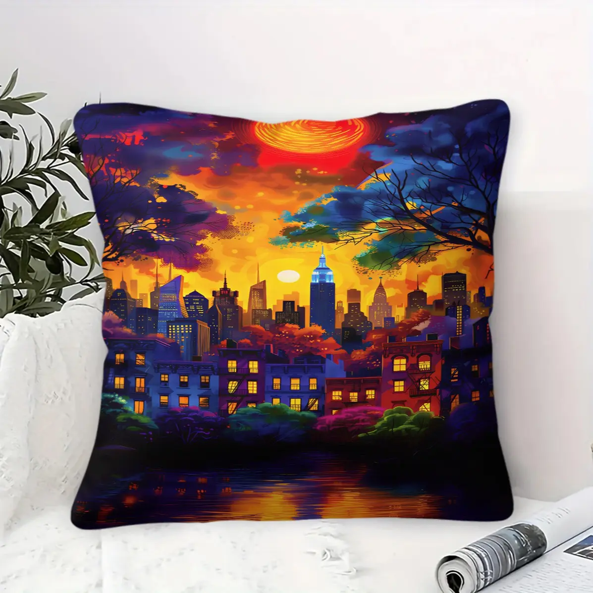 Colorful Neon Tech Geometric Trendy Print Pillow, Plush and Soft Filling, Suitable for Whole-House Soft Furnishing Sofa Decorative Cushion (Includes Pillow Insert, Removable Cover, Machine Washable)