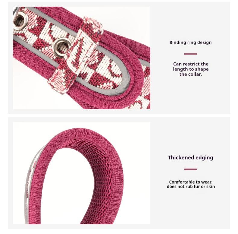 Boho Western Dog Collar, Adjustable Breathable Padded Pet Collar with Reflective Thread for Medium Large Dogs