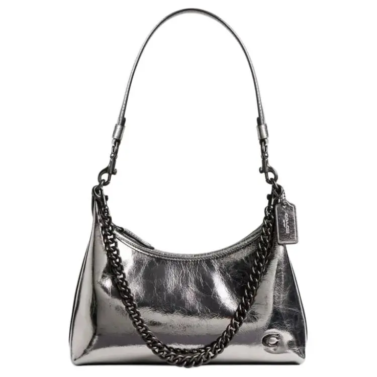 Coach Juliet 25 Detachable Strap Crossbody Bag for Women, Metallic Leather Shoulder Bag, Silver Gray