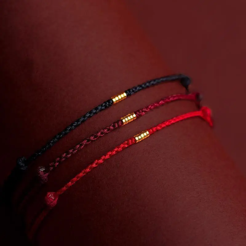 Charm Bracelets for Women - Handmade Look, Gold Round Beads, Red Braided Alloy Rope, Adjustable Size, Lucky Lovers' Gift, Charm Bracelet, Exquisite Bangle, Female, Elastic Bangle, Good Luck, Red Rope