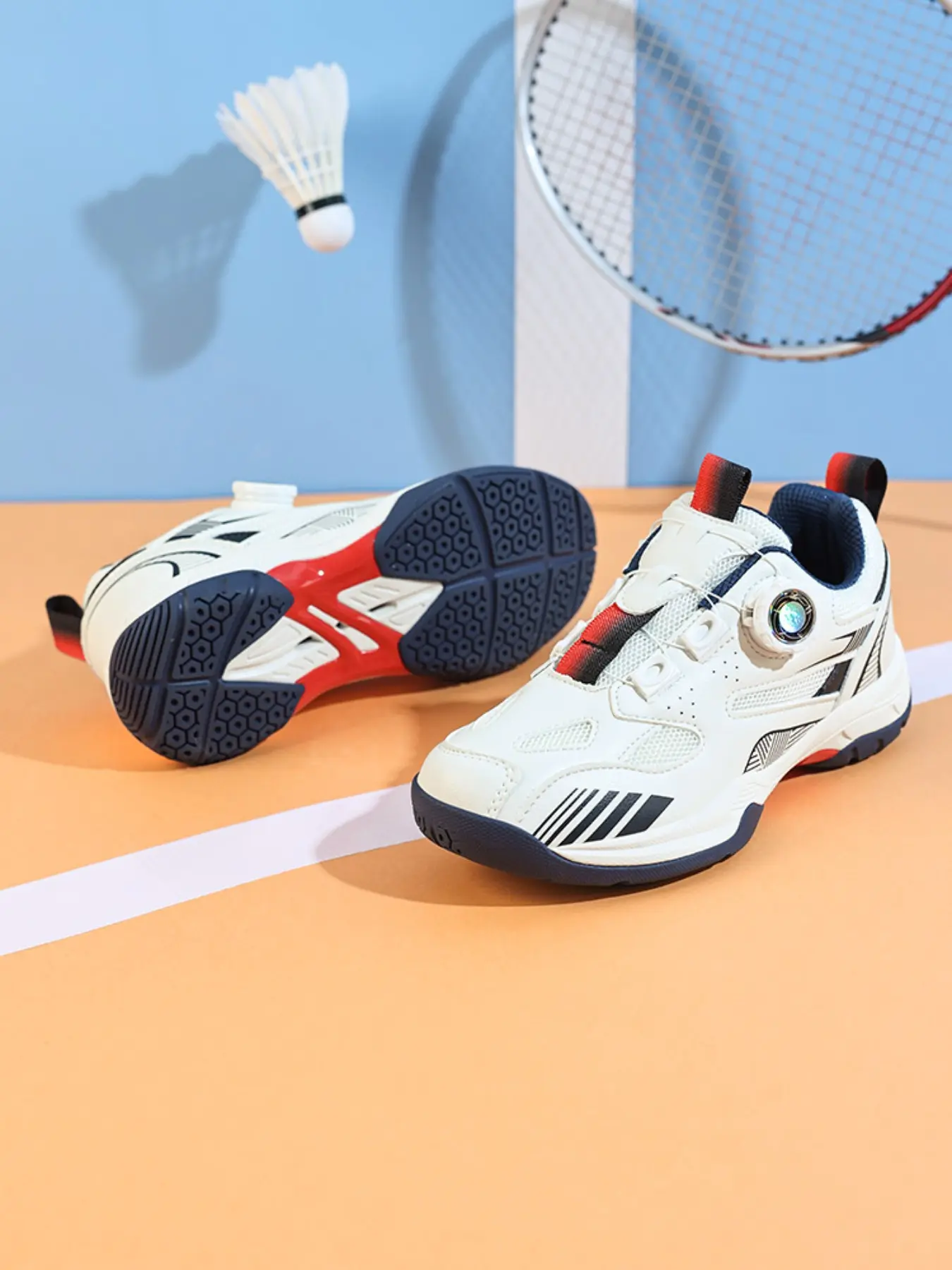 Rotating Knob Laces-Free Badminton Shoes, Mesh Breathable Anti-Slip Durable, Unisex Professional Indoor Outdoor Sports Training Shoes