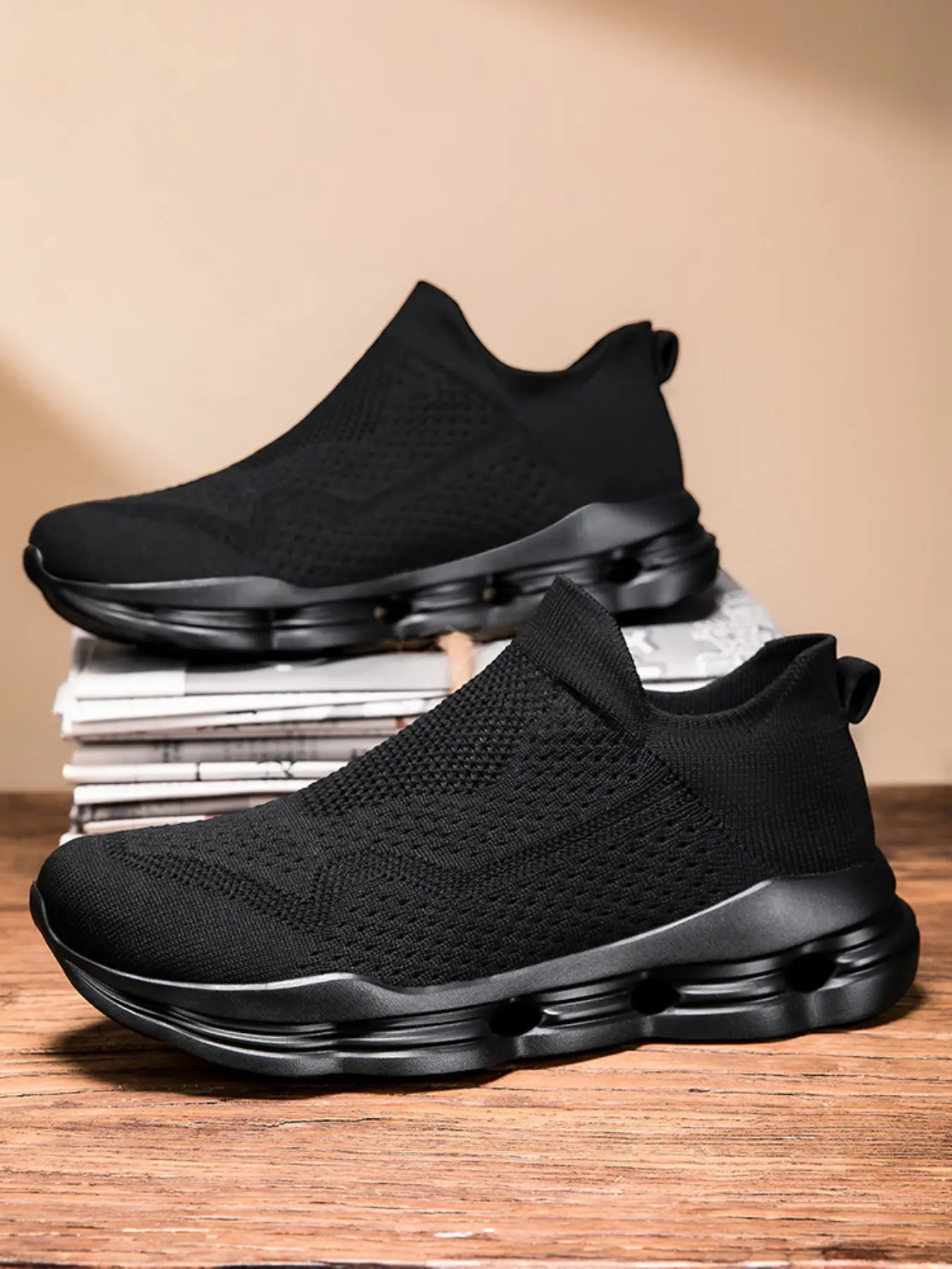 Men's Flyknit Casual Shoes, Lightweight Comfortable Outdoor Sports Shoes, Breathable Running Shoes, Low Top Flatform Sneakers