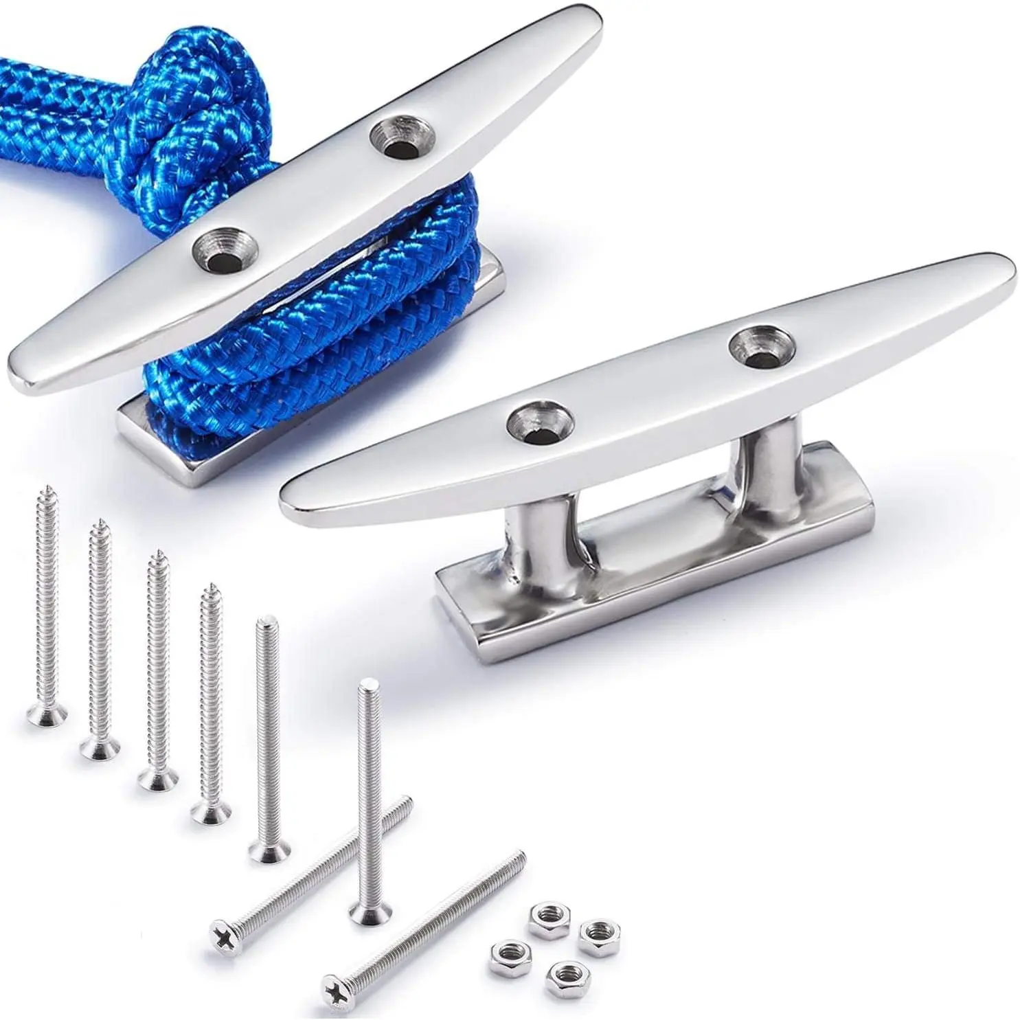 Stainless Steel Boat Cleat, Open Base Dock Cleat 4/5/6/8 Inch, Heavy Duty Mooring Cleat with Mounting Screws for Dock, Boat & Marine