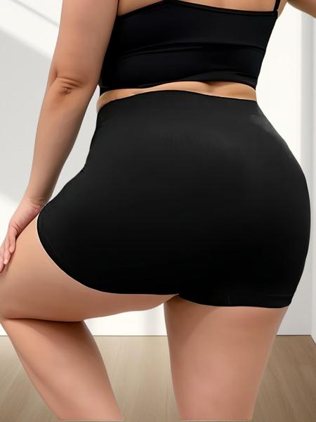 【Plus Size】 Solid Color Boyshorts, Soft Comfy Breathable Seamless Panty for Daily Wear, Women's Underwear for All Seasons