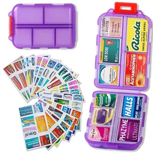10-Grid Pill Organizer Box with Labels, Daily Medicine Storage Case, Portable Travel Medication Holder for Home & Office Use