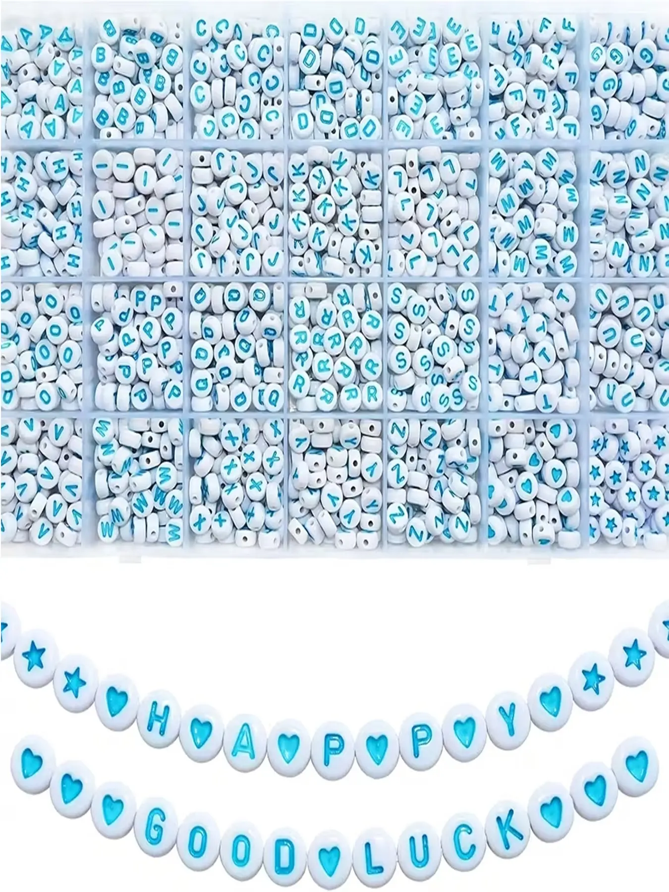 Summer Ocean Blue Letter Bead Kit, 7x4mm Design, Heart and Star Beads, Acrylic Beads, Ideal for Necklaces, Bracelets, Jewelry, DIY Crafts, Beach Theme, Jewelry Making Supplies