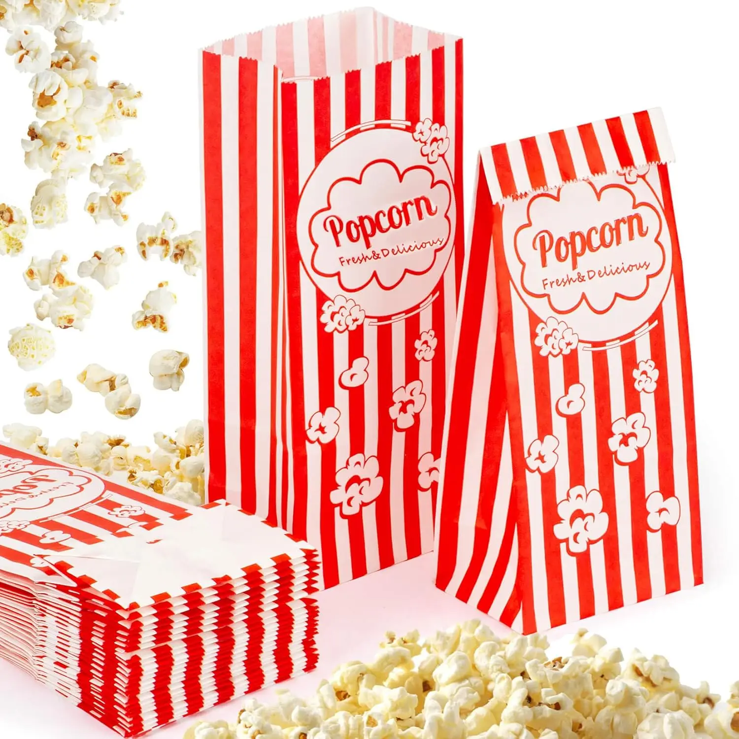 50 Popcorn Bags Individual Servings - Flat Bottom Paper Popcorn  Bags Party Pop Corn Sleeves Bulk Carnival Halloween Snack Packs  Favor  bolsas para palomitas Movie Night Supplies