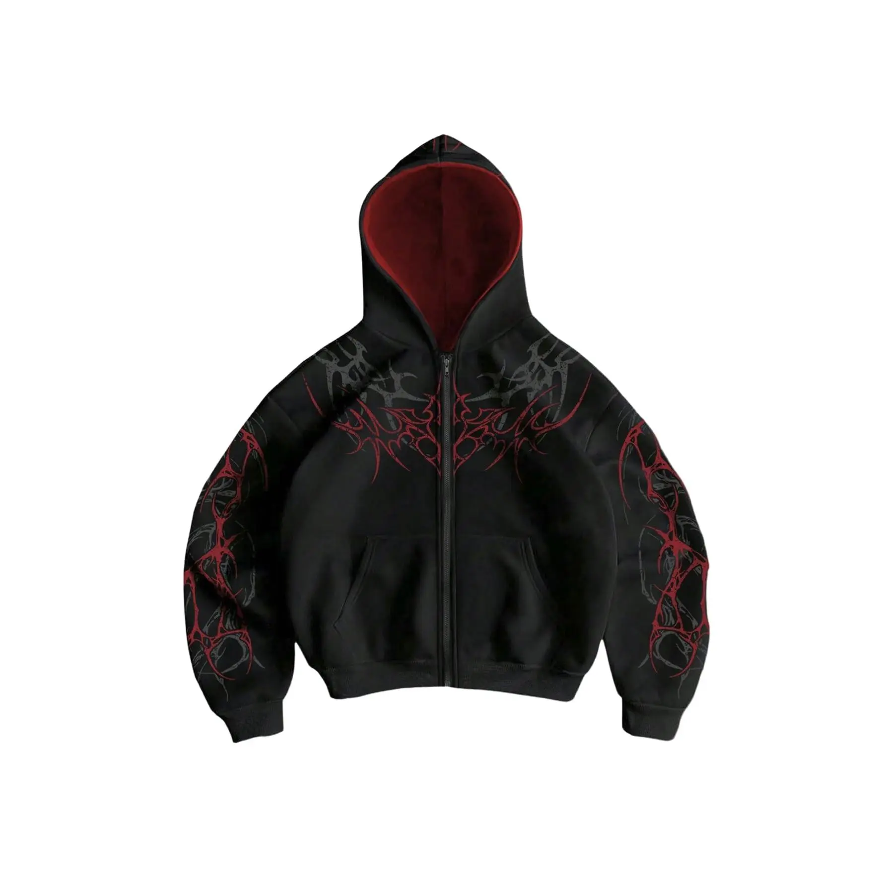 Y2k Goth Graphic Zip Up Hoodies Long Sleeve Grunge Punk Sweatshirt with Pockets
