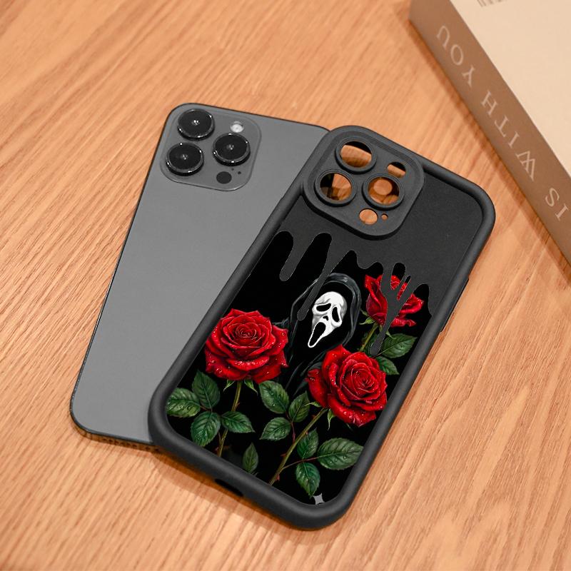 Scream Mask with Red Roses and Dripping Black Background for iPhone17/17PROMAX/17PRO/16/15/14/13/12/GALAXYS21/S22/S23/S24 Celestial Eye Layered Phone Case flexible and durable Cool trend BOBOJT641003