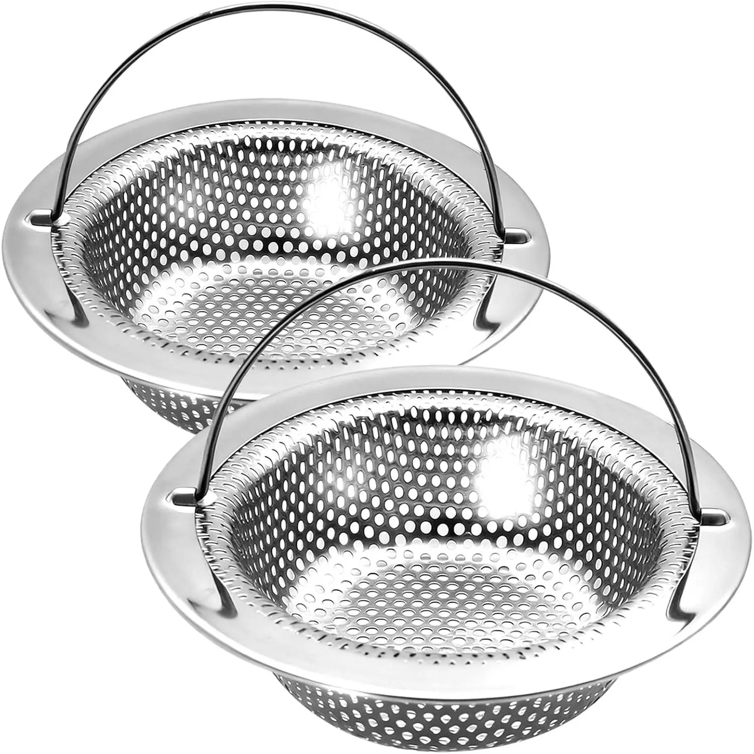 2-Pack Rust-Free Stainless Steel Kitchen Sink Drain Strainer with Handle, Smooth Mesh Grid Filter, Easy-Clean Catcher Basket for Kitchen Sinks