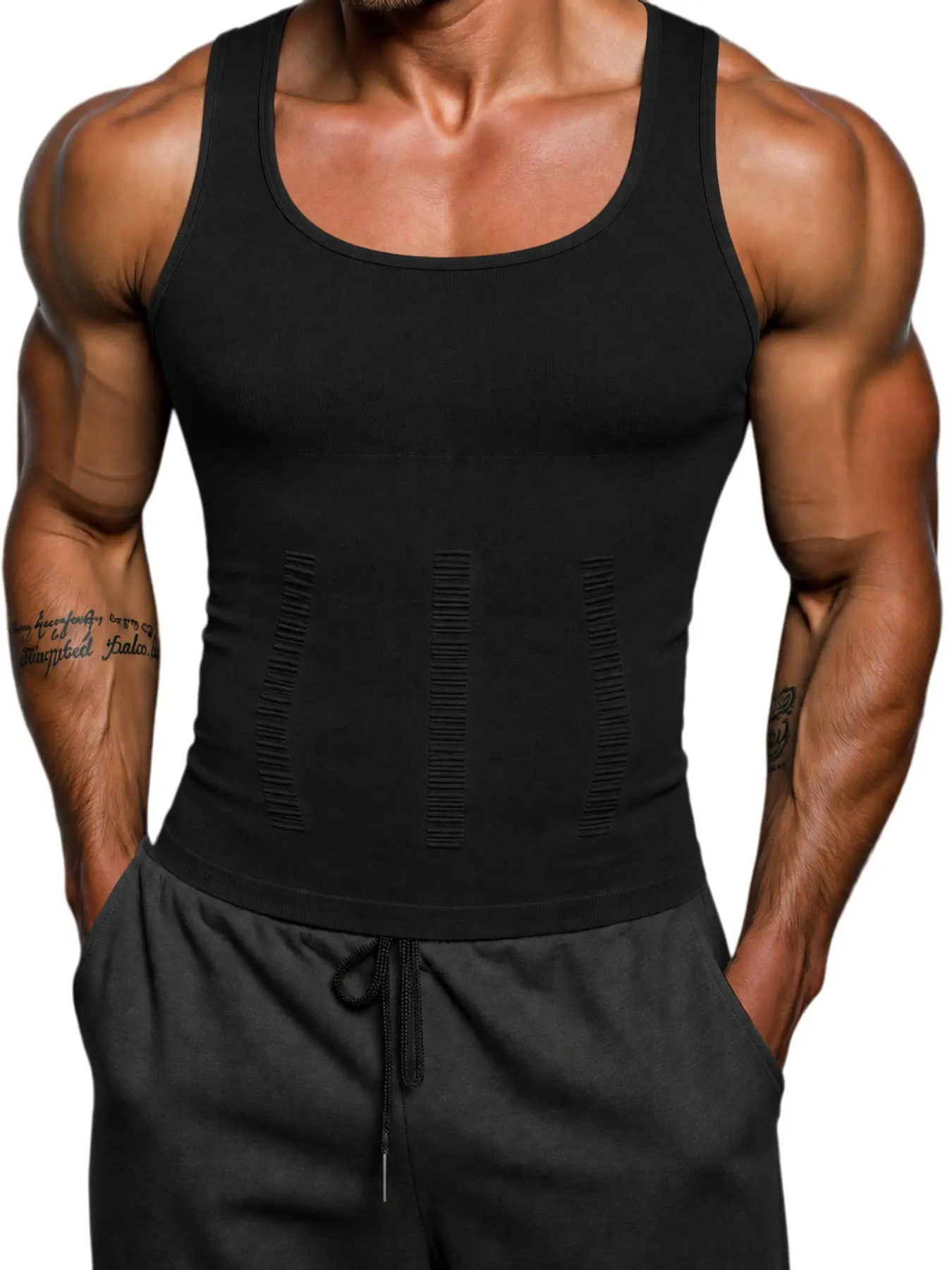 1 Count Men's Ergonomic 3D Body Hugging Vest, Compression Shapewear Vest, Athletic Workout Clothing, Reinforced Waist Tummy Control, High Stretch Material, Lightweight Non Bulky, Indoor Outdoor Sports, Daily Use