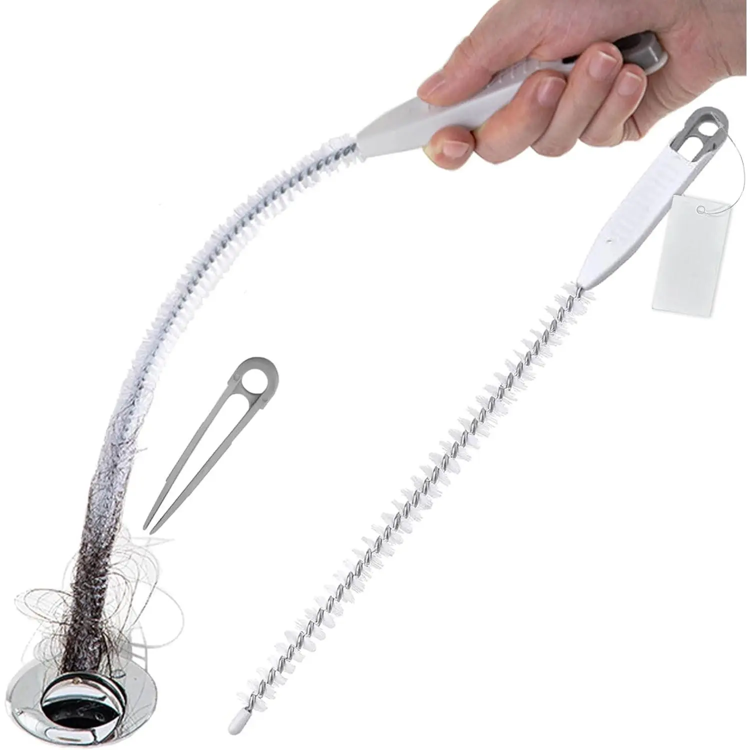 Upgraded Sink Drain Overflow Cleaning Brush, 23.6" Sewer Drain Brush, Bendable Long Pipe Cleaners, Household Sewer Hair Catcher with Cleaning Forceps