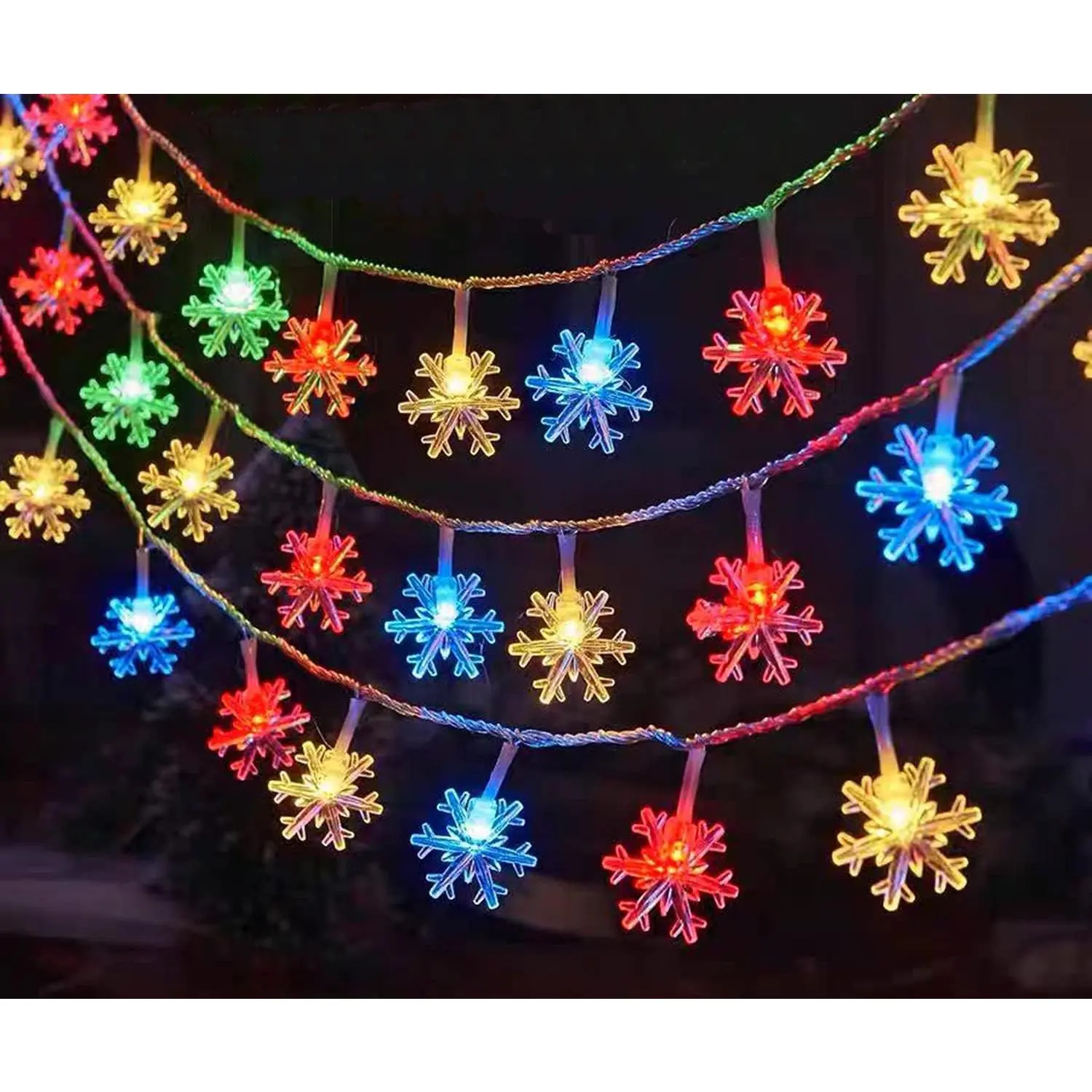 19ft /40LED Snowflake String Light String Outdoor  House Decorative Light String Interior Decoration,Decorative Snowflake Lights for Christmas, Party (Multi-Colored)
