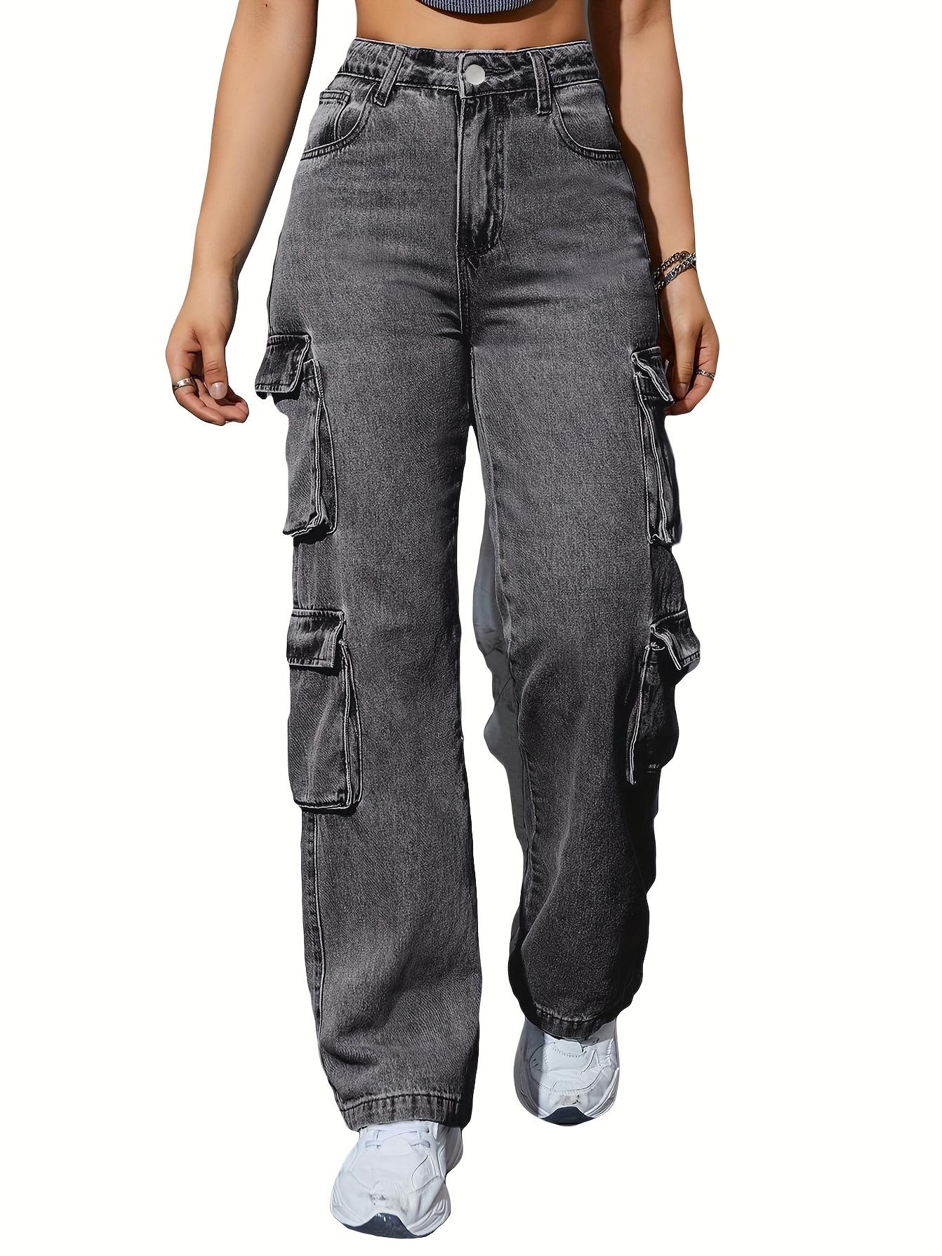 NewWomen High Waist wide leg Denim Jeans, Boyfriend Wide Leg Cargo pants, Casual Denim Baggy Pants with Pockets, Women'S Denim Jeans & Clothing Womenswear Bottom Trouser Streetwear Comfort Dark Gray Gamis