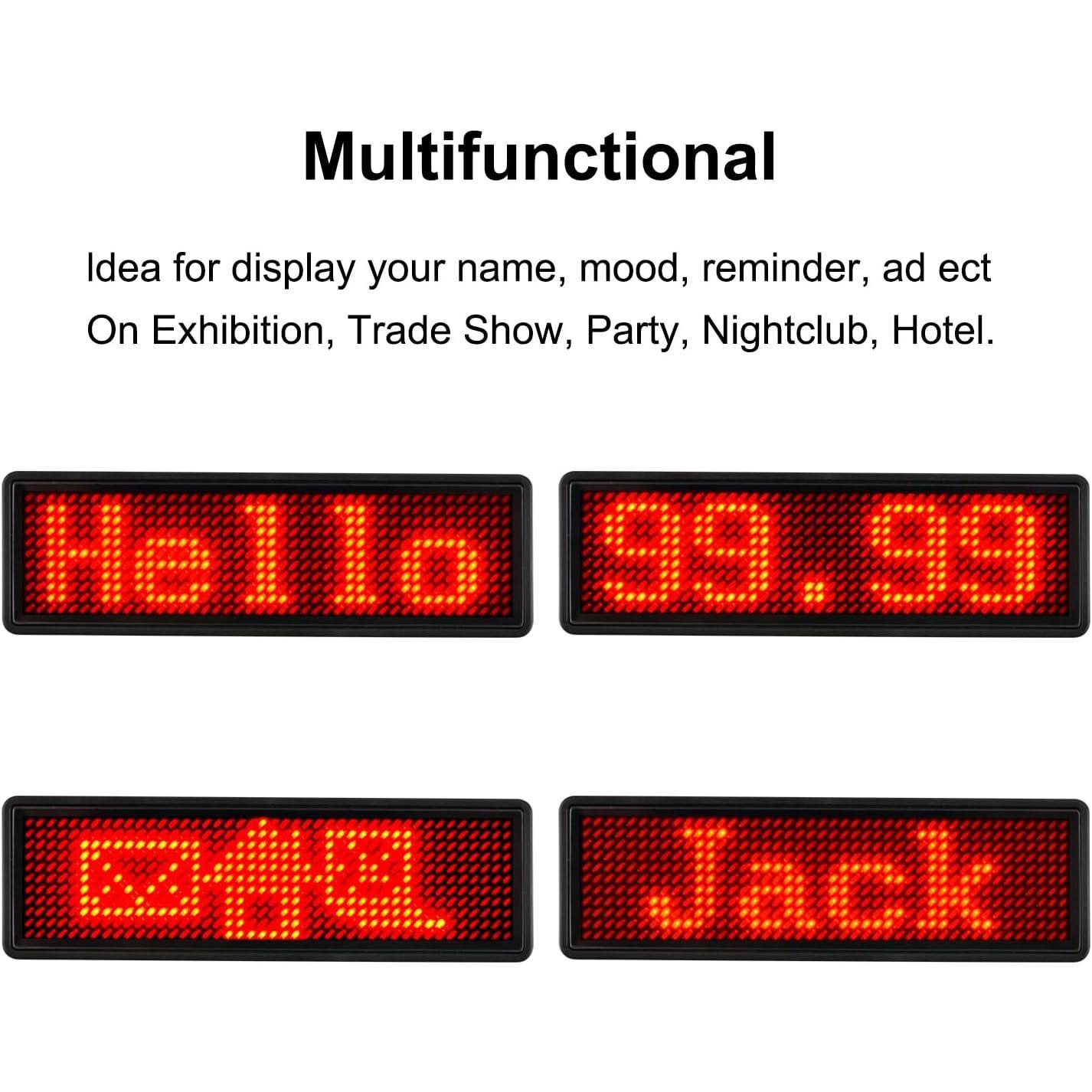 LED Name Tag, Rechargeable   LED Name Badge Reuseable Price Tag 44x11 Pixels Digital Sign Temperature Display for Restaurant Shop Exhibition Nightclub Hotel